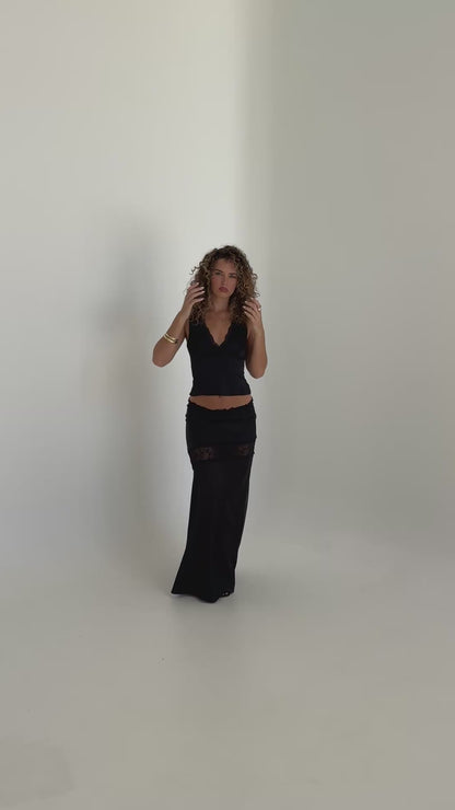 Angel Lace Trim Maxi Skirt - Black