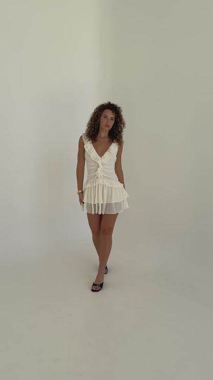 Luna Ruffle Mini Dress - Pearl