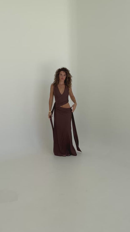Muse Deep Plunge Maxi Dress - Bitter Chocolate