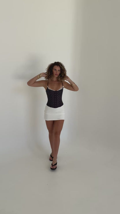 Eclipse Lace Trim Bustier - Black & White Polka Dot