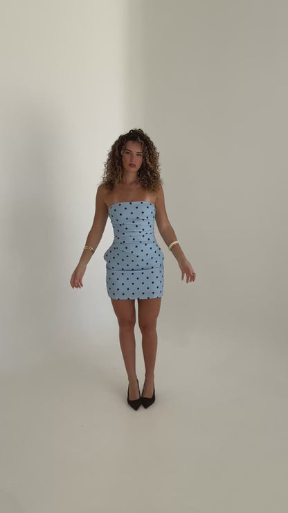 Siren Polka Dot Mini Dress - Blue & Chocolate